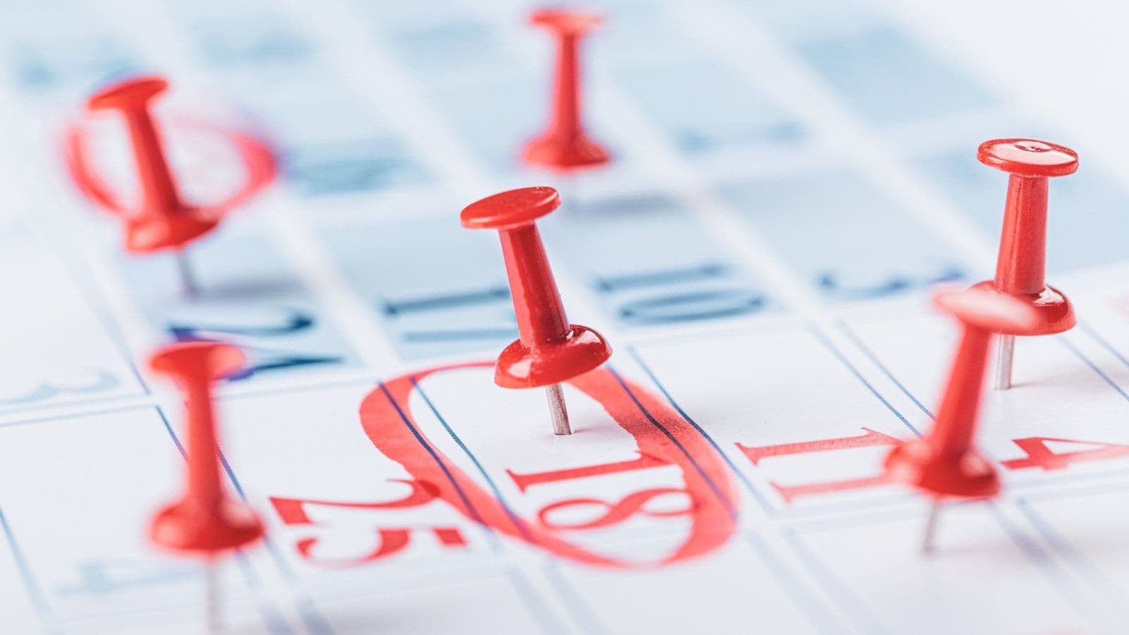 Punaises rouges marquant des dates sur un calendrier