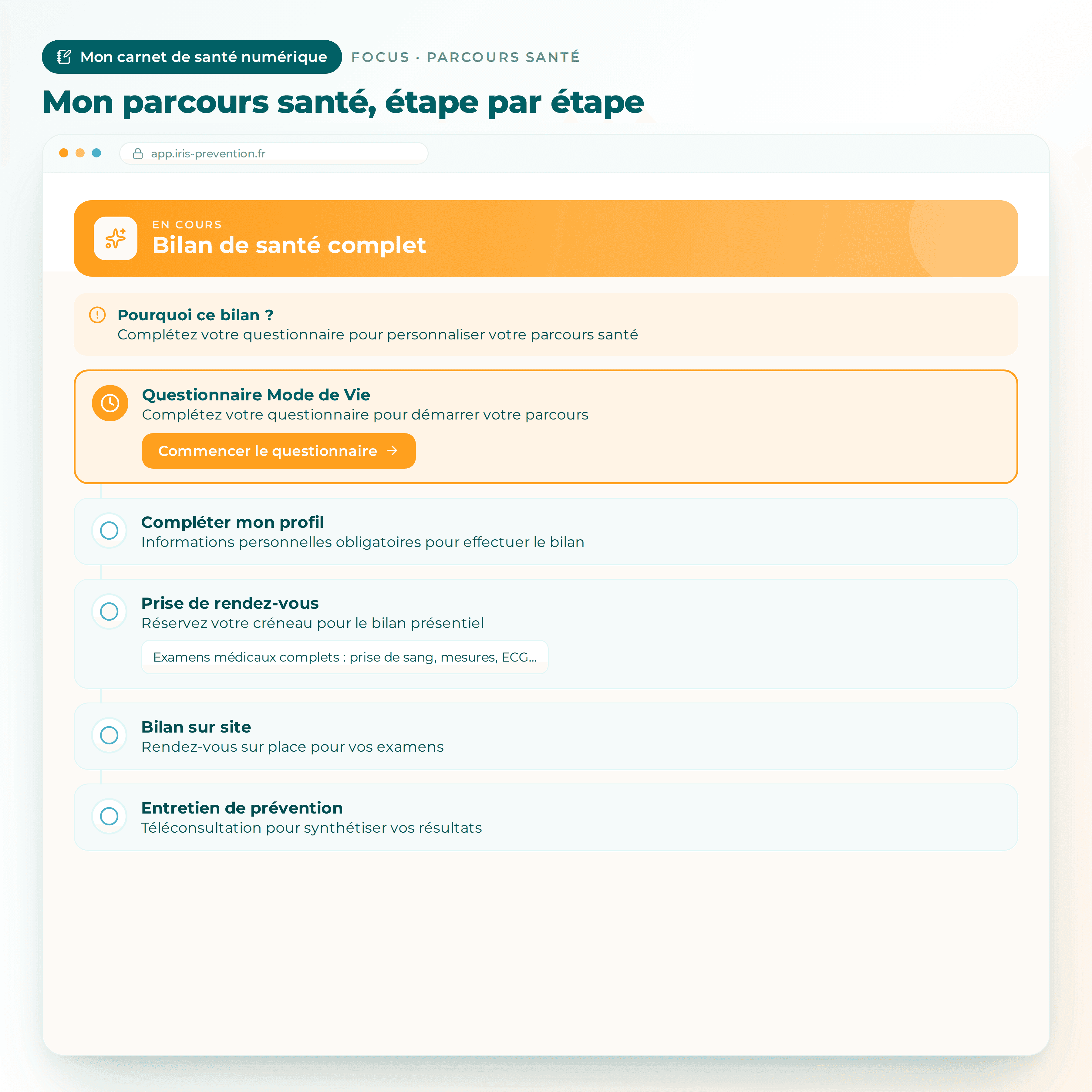 Application IRIS Prévention — mon parcours santé personnalisé, étape par étape