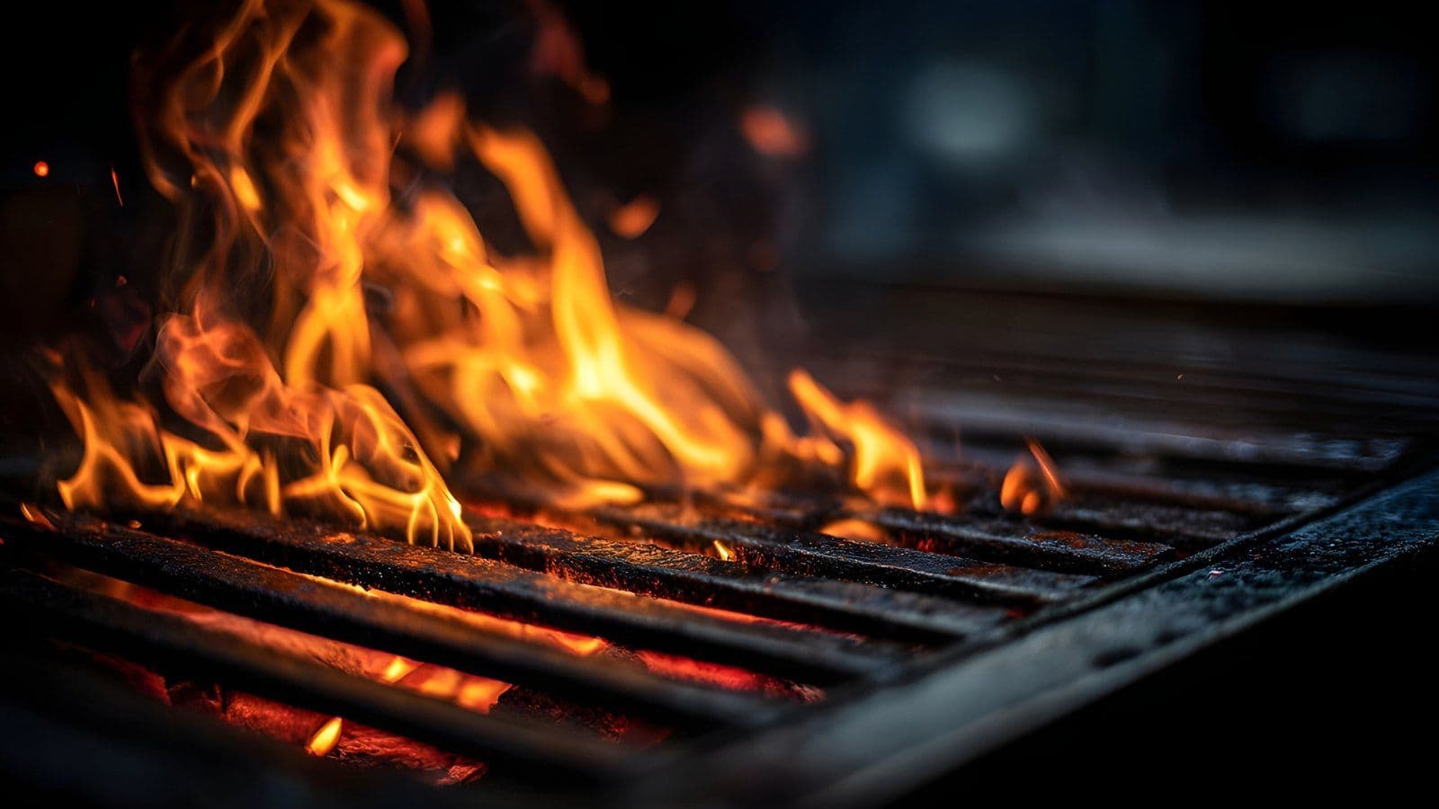 Flammes s'elevant au-dessus de la grille d'un barbecue