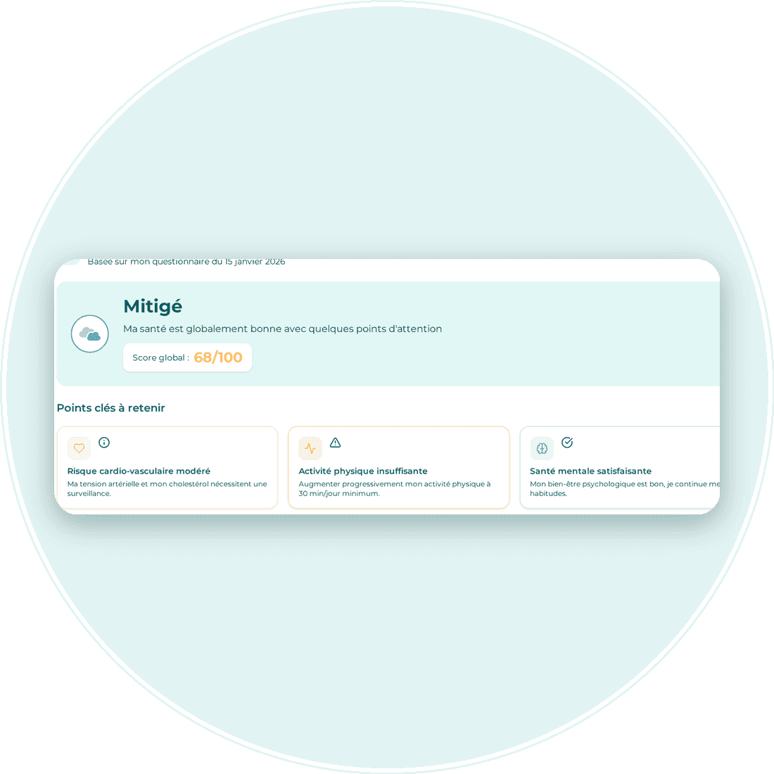 Application IRIS Prévention — synthèse du bilan de santé avec score global